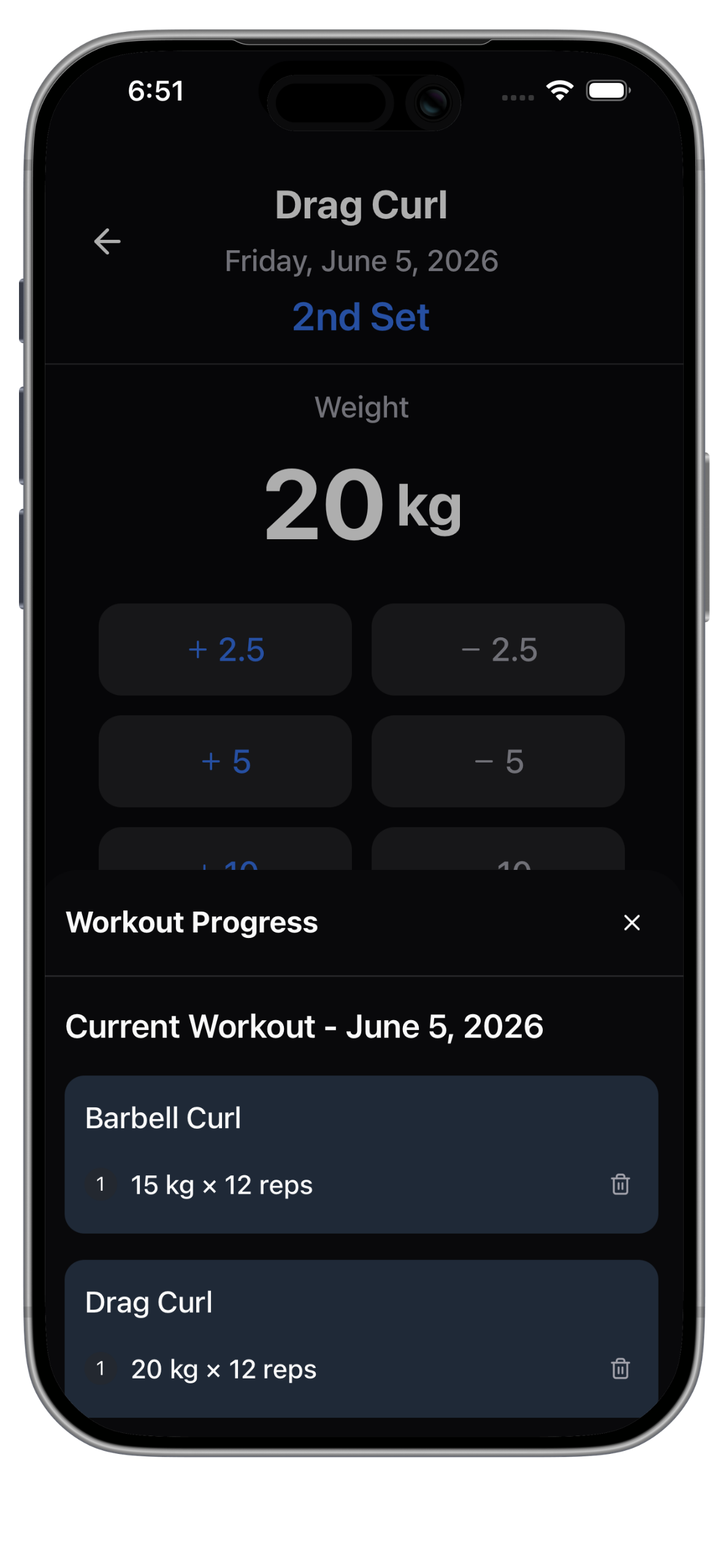 Fitlog workout history screen